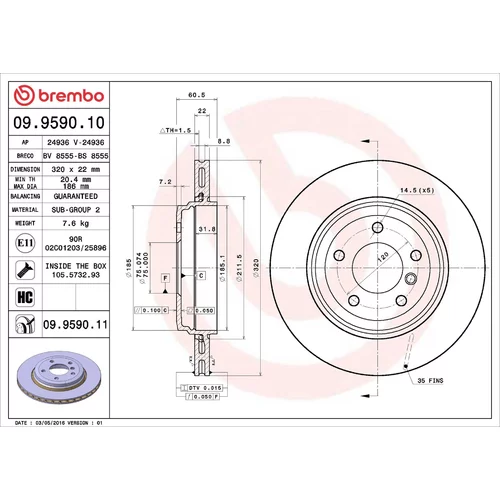 Brzdový kotúč BREMBO 09.9590.11