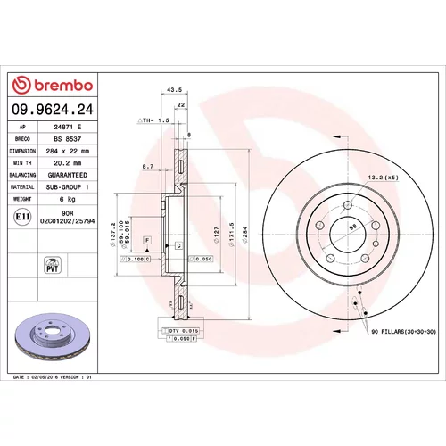 Brzdový kotúč BREMBO 09.9624.24