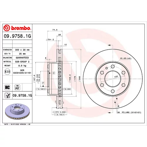 Brzdový kotúč BREMBO 09.9758.1G