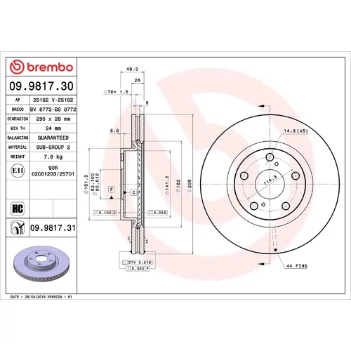 Brzdový kotúč BREMBO 09.9817.31
