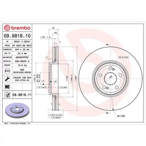 Brzdový kotúč BREMBO 09.9818.11