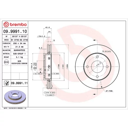Brzdový kotúč BREMBO 09.9991.11