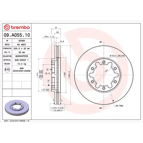 Brzdový kotúč BREMBO 09.A055.10