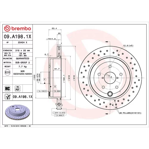 Brzdový kotúč BREMBO 09.A198.1X