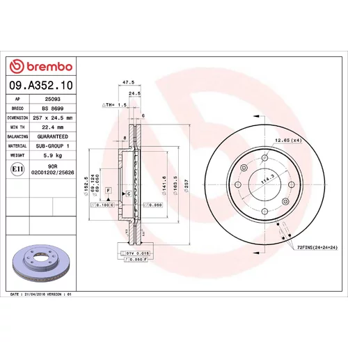 Brzdový kotúč BREMBO 09.A352.10