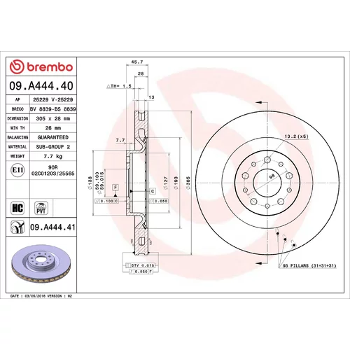 Brzdový kotúč BREMBO 09.A444.41