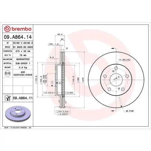 Brzdový kotúč BREMBO 09.A864.11