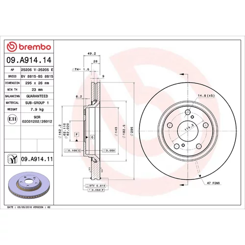 Brzdový kotúč BREMBO 09.A914.11