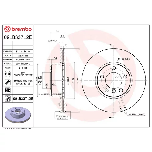 Brzdový kotúč BREMBO 09.B337.2E