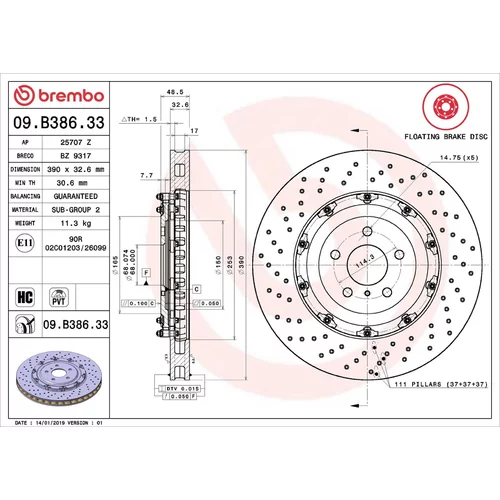 Brzdový kotúč BREMBO 09.B386.33