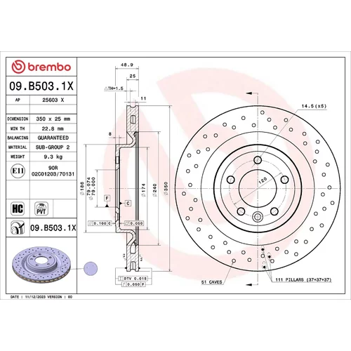 Brzdový kotúč BREMBO 09.B503.1X