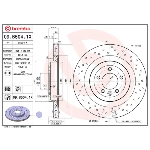 Brzdový kotúč BREMBO 09.B504.1X