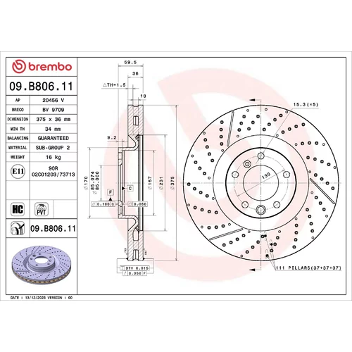 Brzdový kotúč 09.B806.11 /BREMBO/ - obr. 1