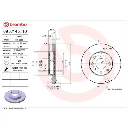 Brzdový kotúč BREMBO 09.C145.10