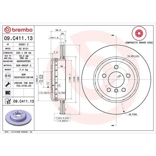 Brzdový kotúč BREMBO 09.C411.13