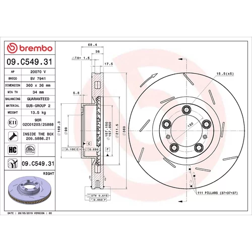 Brzdový kotúč BREMBO 09.C549.31