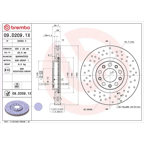 Brzdový kotúč BREMBO 09.D209.1X