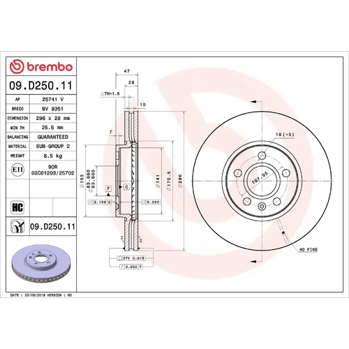 Brzdový kotúč BREMBO 09.D250.11