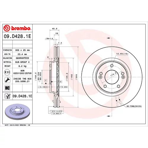 Brzdový kotúč 09.D428.1E /BREMBO/
