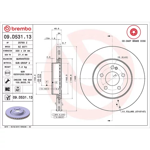 Brzdový kotúč BREMBO 09.D531.13