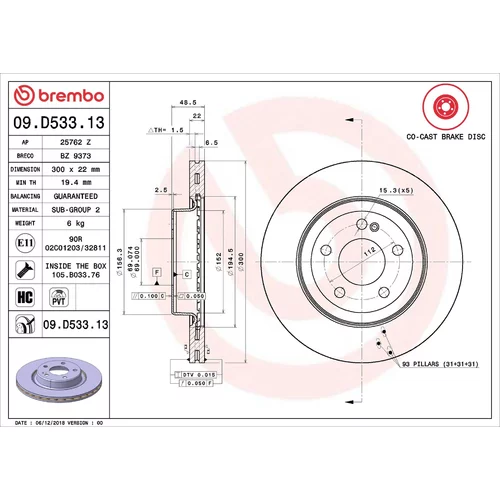 Brzdový kotúč BREMBO 09.D533.13