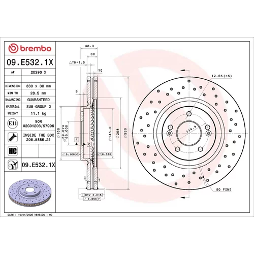 Brzdový kotúč BREMBO 09.E532.1X