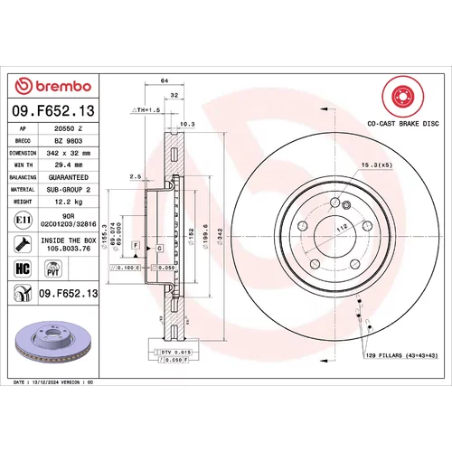 Brzdový kotúč BREMBO 09.F652.13