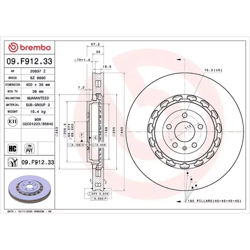 Brzdový kotúč BREMBO 09.F912.33