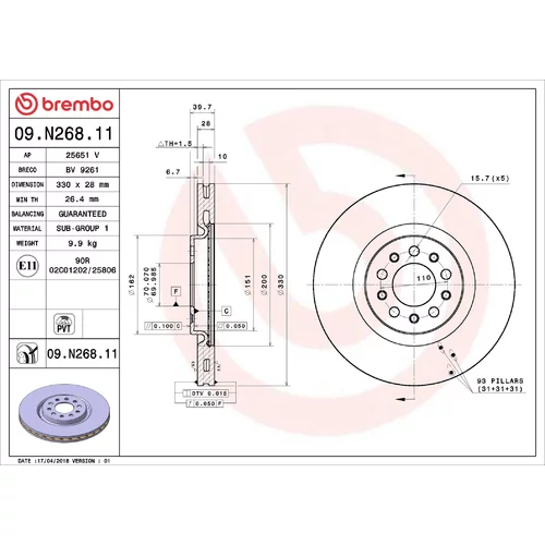 Brzdový kotúč BREMBO 09.N268.11