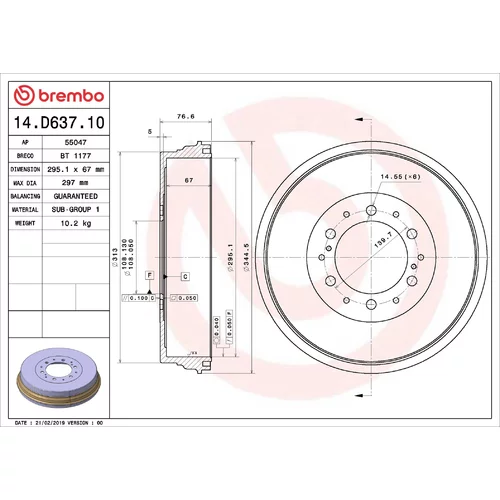 Brzdový bubon BREMBO 14.D637.10