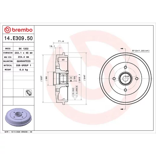 Brzdový bubon BREMBO 14.E309.50