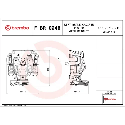 Brzdový strmeň F BR 024B /BREMBO/ - obr. 1