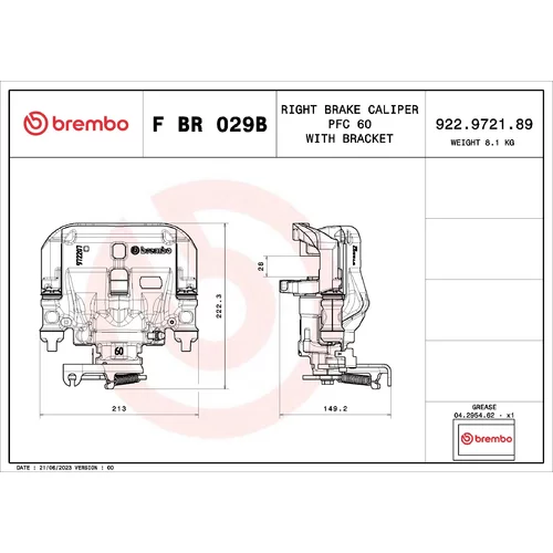 Brzdový strmeň F BR 029B /BREMBO/ - obr. 1