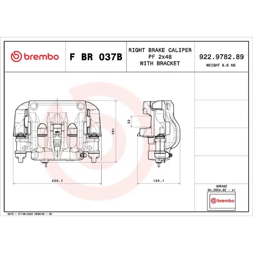 Brzdový strmeň F BR 037B /BREMBO/ - obr. 1