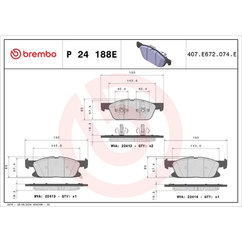 Sada brzdových platničiek kotúčovej brzdy P 24 188E /BREMBO/