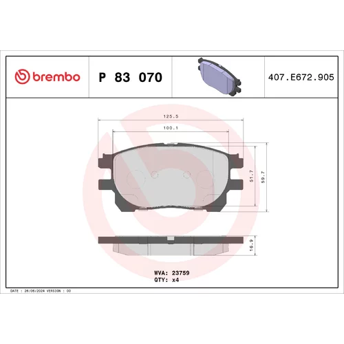 Sada brzdových platničiek kotúčovej brzdy P 83 070 /BREMBO/