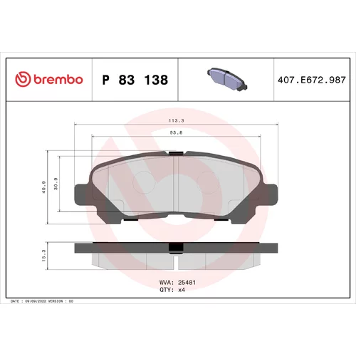 Sada brzdových platničiek kotúčovej brzdy BREMBO P 83 138