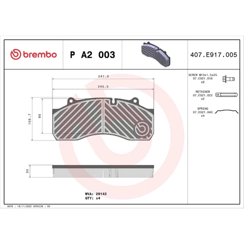 Sada brzdových platničiek kotúčovej brzdy BREMBO P A2 003