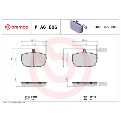 Sada brzdových platničiek kotúčovej brzdy BREMBO P A6 006
