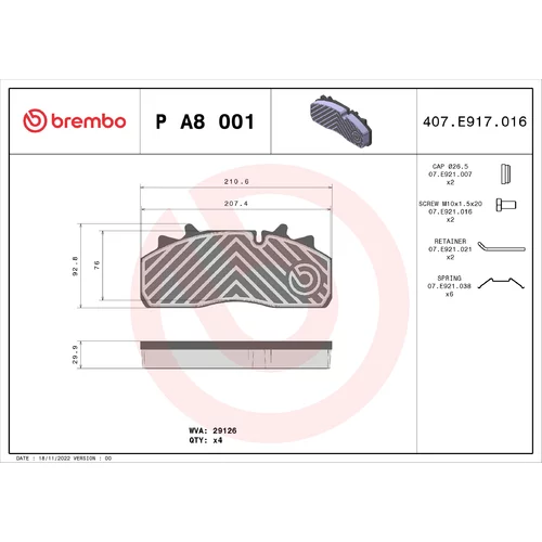 Sada brzdových platničiek kotúčovej brzdy BREMBO P A8 001