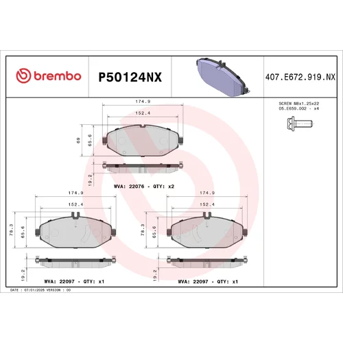 Sada brzdových platničiek kotúčovej brzdy BREMBO P50124NX