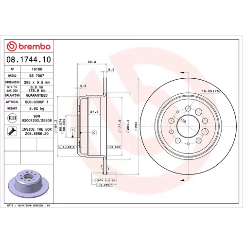 Brzdový kotúč BREMBO 08.1744.10
