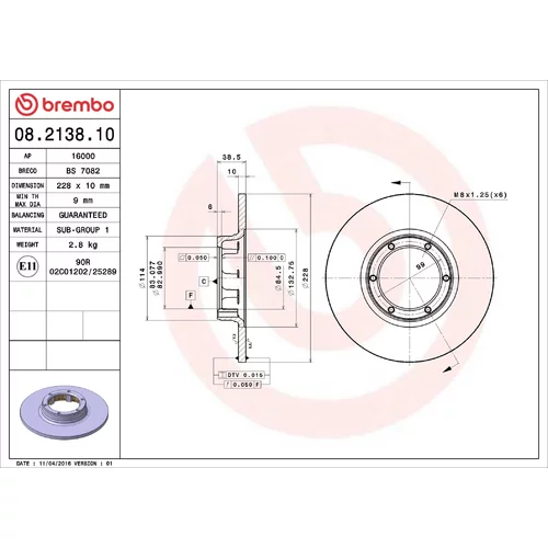 Brzdový kotúč BREMBO 08.2138.10