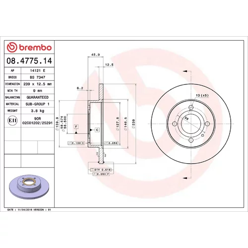 Brzdový kotúč BREMBO 08.4775.14