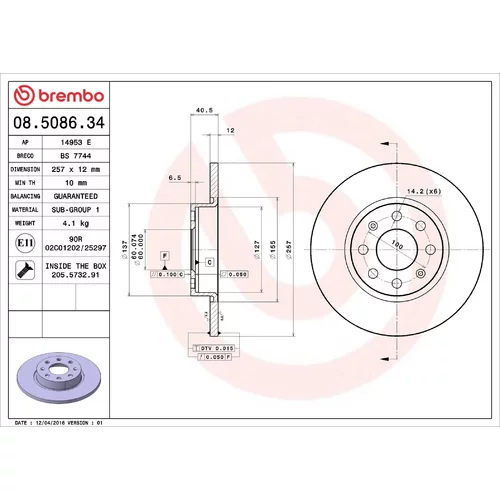 Brzdový kotúč BREMBO 08.5086.34