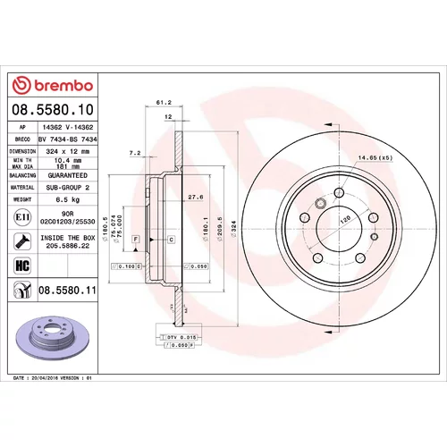 Brzdový kotúč BREMBO 08.5580.11