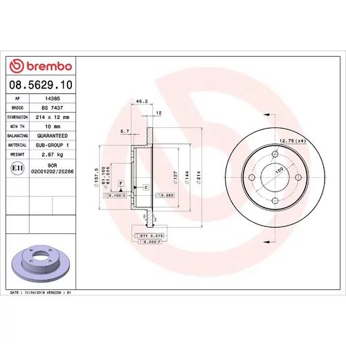 Brzdový kotúč BREMBO 08.5629.10