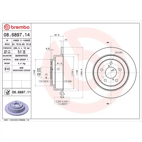 Brzdový kotúč BREMBO 08.6897.14
