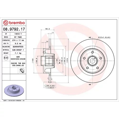 Brzdový kotúč BREMBO 08.9792.17