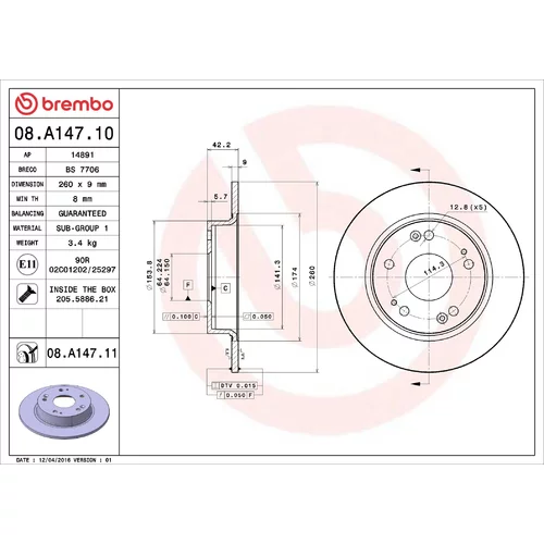 Brzdový kotúč BREMBO 08.A147.11